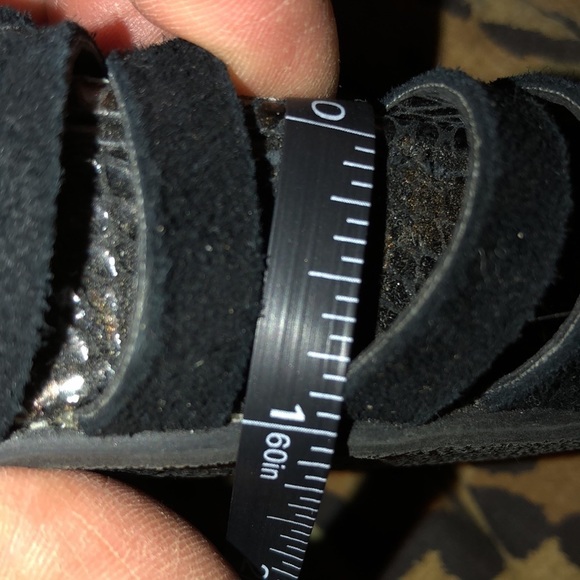 Lovely People  size 10 black suede strappy slingback platforms reptile heel - Picture 8 of 12